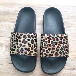 Cheetah and Black Slip On Sandals Womens 7-8